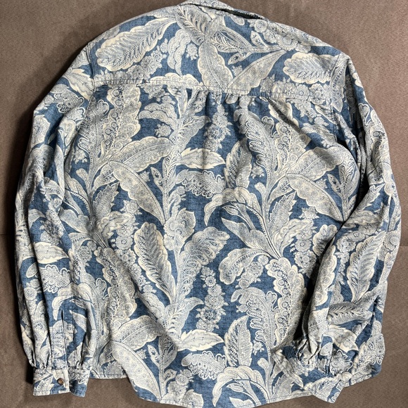 Antropologie Corduroy Paisely Blue and White Pattern Button Down Chore Shirt - Picture 9 of 9